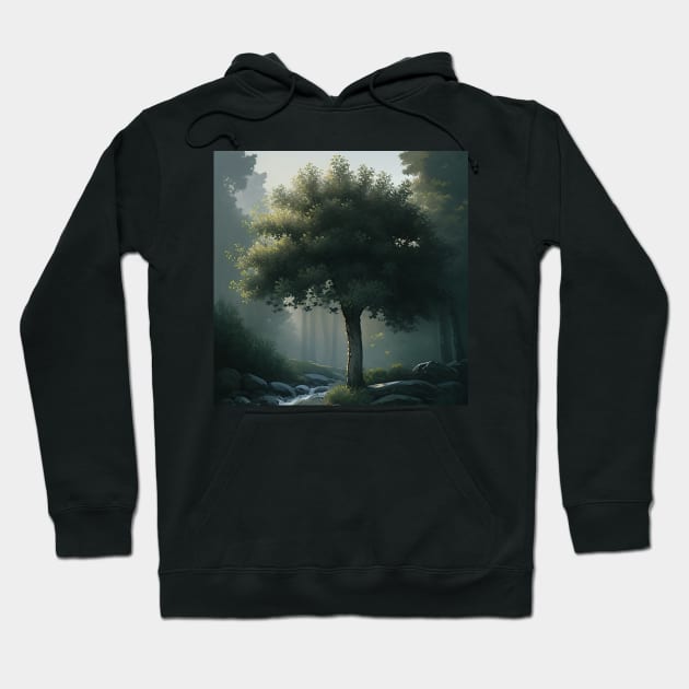 Gorgeous Green Tree on a Foggy Morning Hoodie by CursedContent